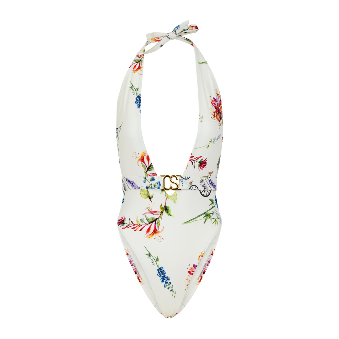 Bicycling in Florals One Piece Swimsuit