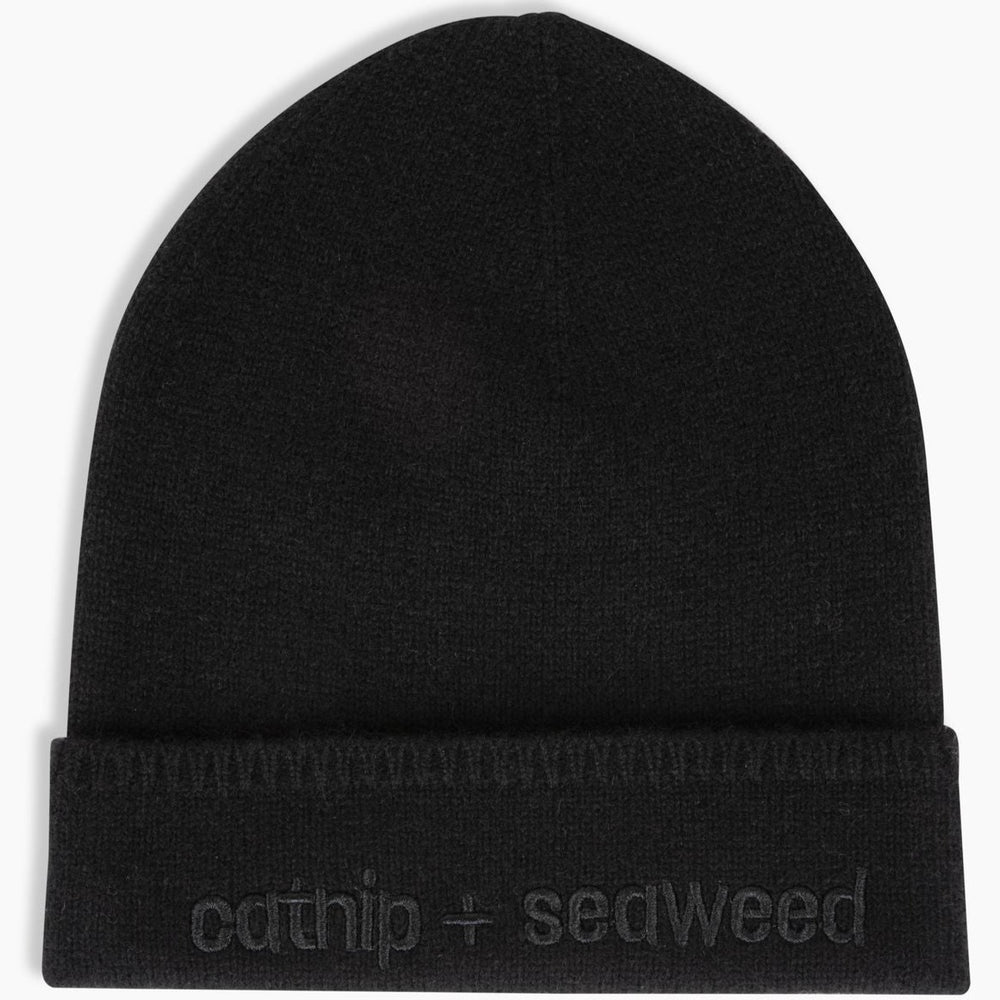 Black Jersey Knit Cashmere Beanie with Black Embroidery by catnip and seaweed