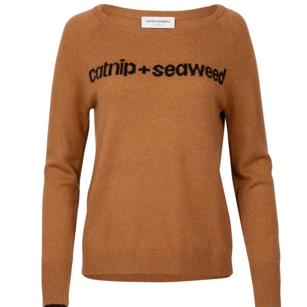 Catnip and Seaweed Cashmere Sweater in Black and Tan Front View by catnip and seaweed