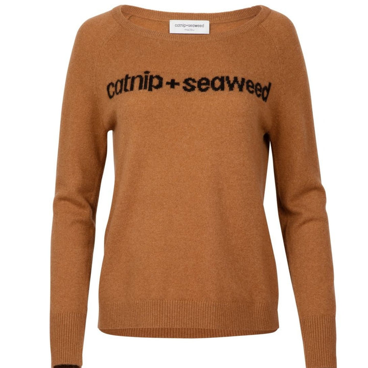 Catnip and Seaweed Cashmere Sweater in Black and Tan Front View by catnip and seaweed