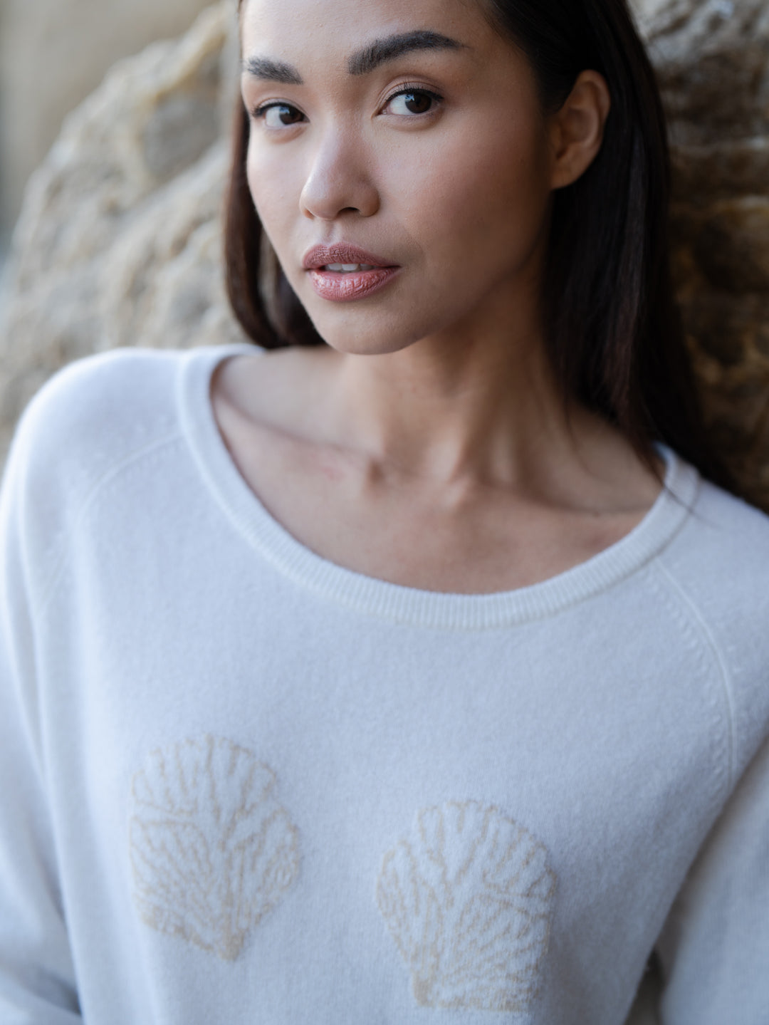 Broken Shell Cashmere Sweater in White