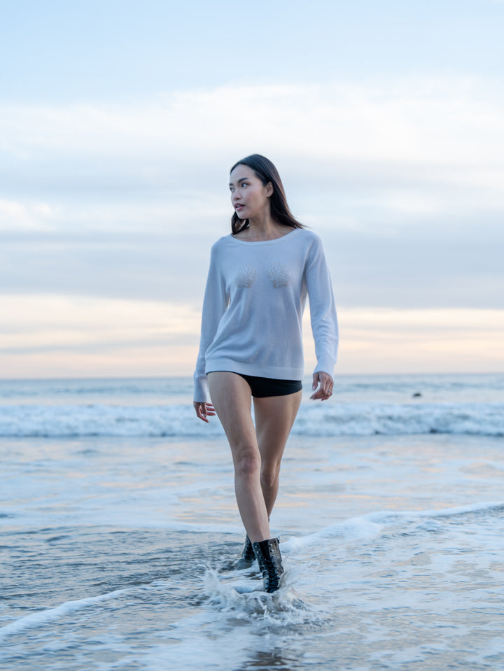 Broken Shell Cashmere Sweater in White
