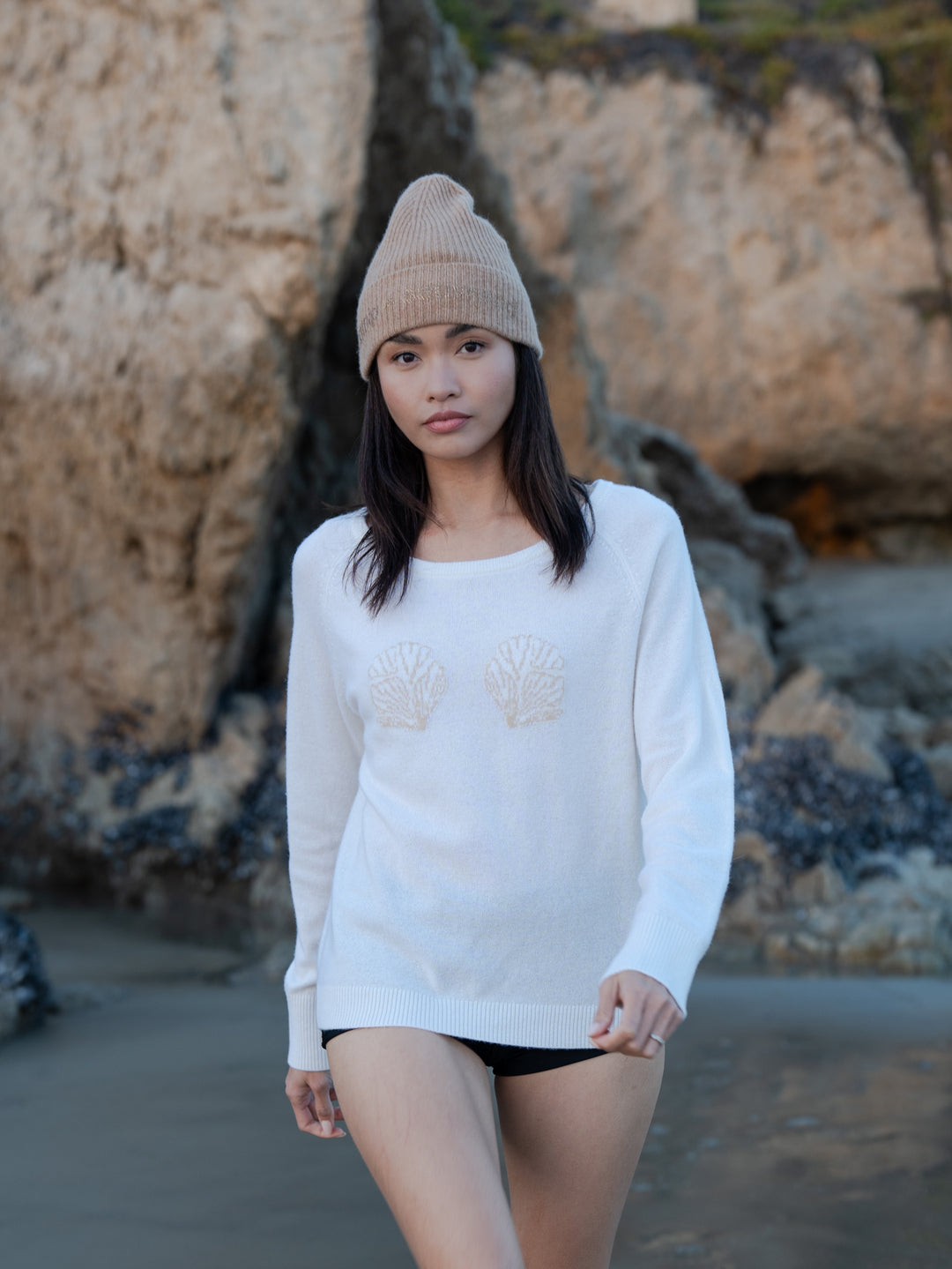 Broken Shell Cashmere Sweater in White