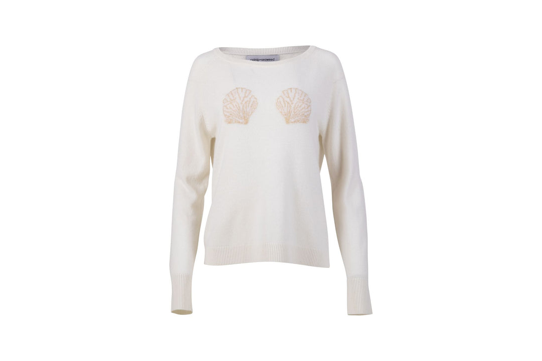 Broken Shell Cashmere Sweater in White